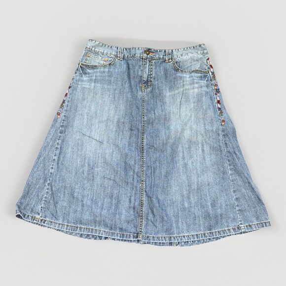 Vintage Tommy Hilfiger Denim Jean Skirt Knee Length Y2K Wash embroidered Sz 14 - Picture 1 of 10